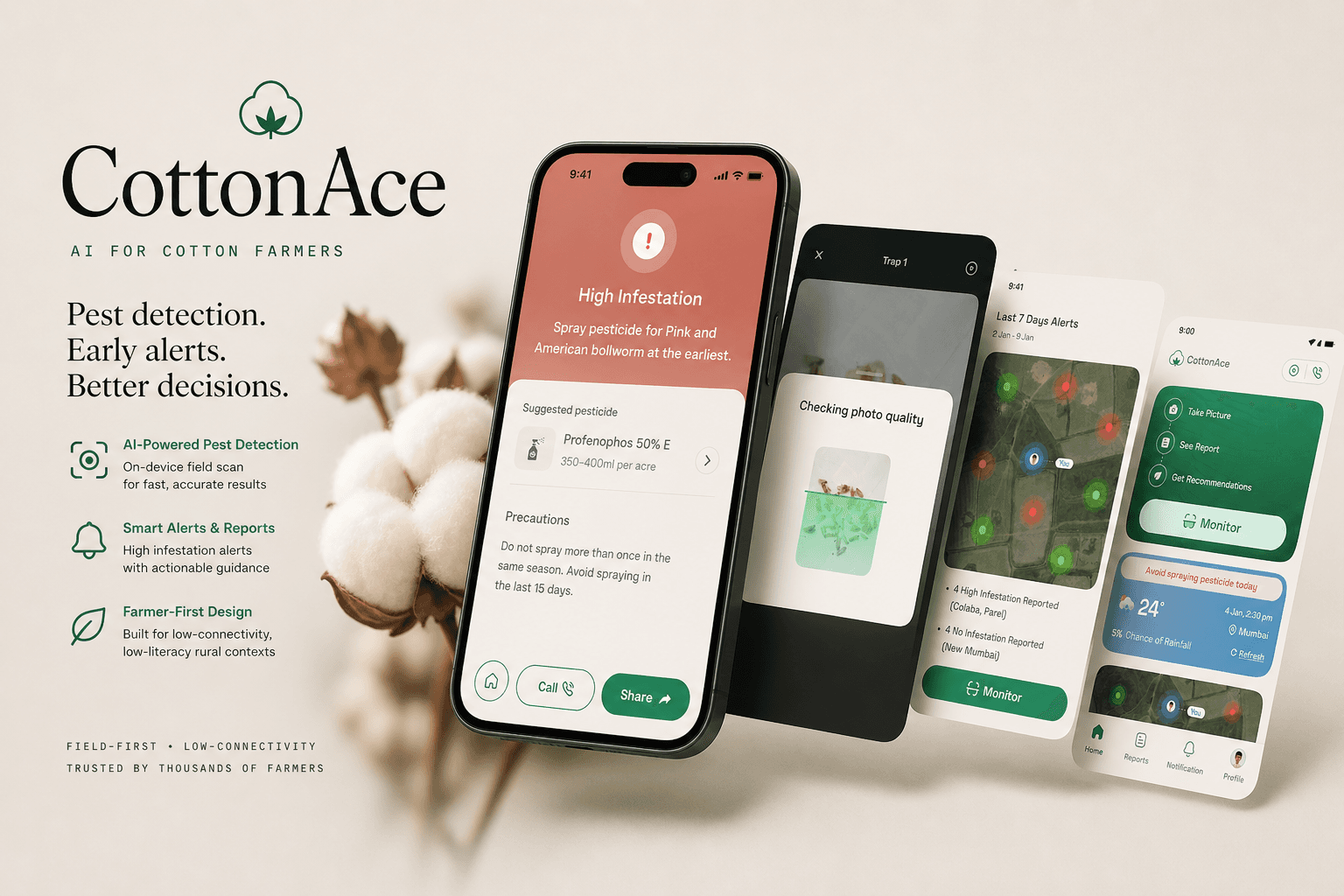 CottonAce product cover for AI-assisted cotton farming and pest detection.