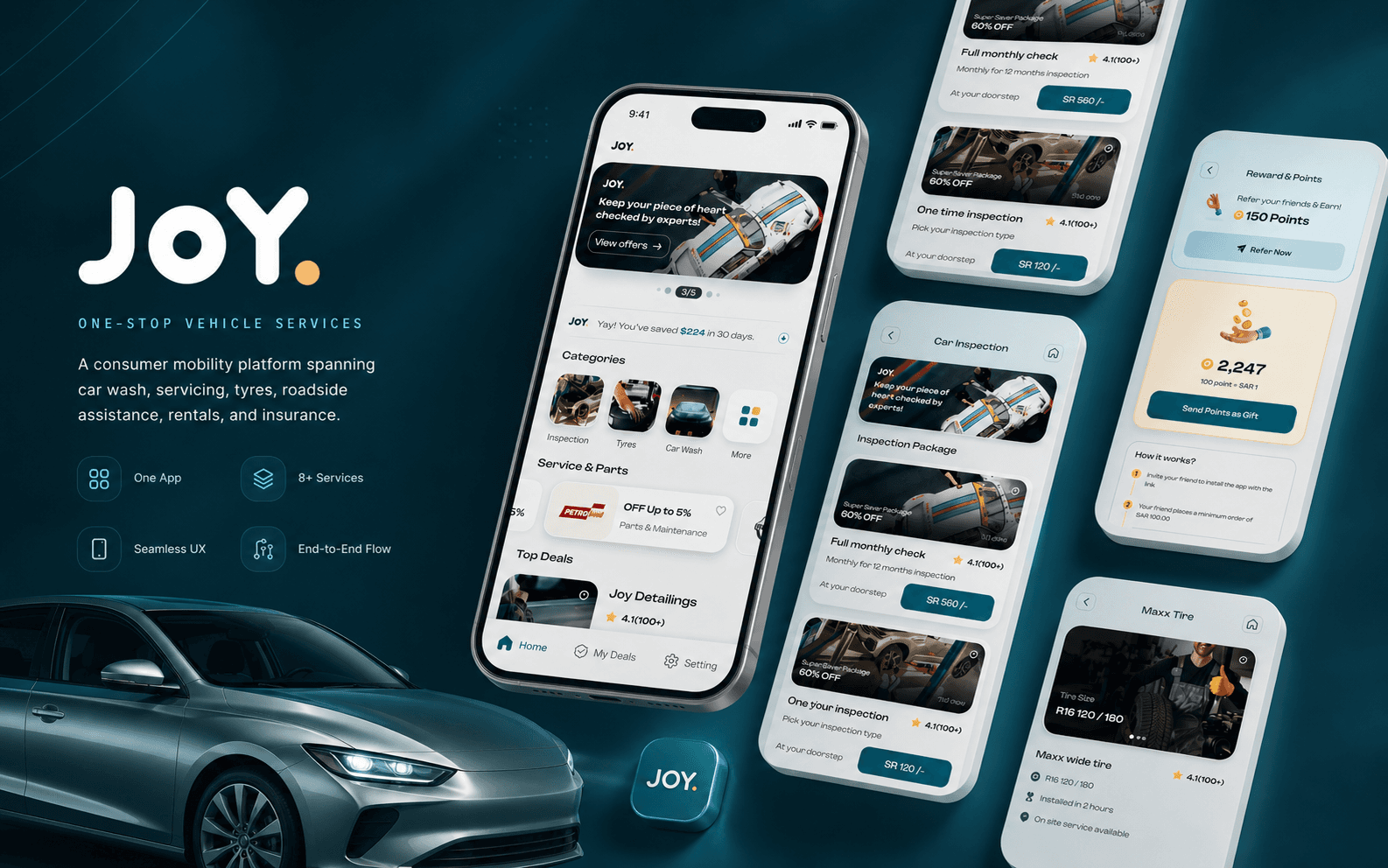 Joyapp.io product cover showing a premium mobile-first vehicle services experience.
